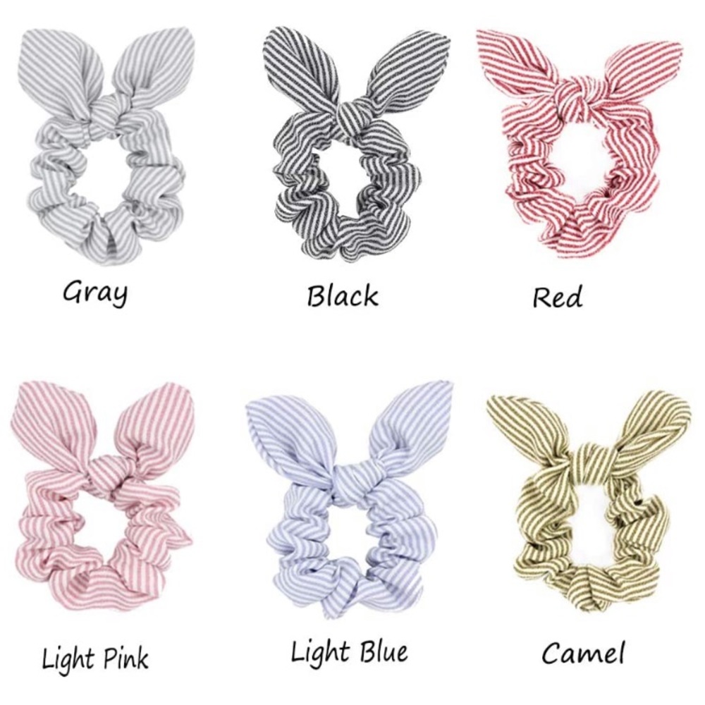 12 Striped Scrunchies Ties with Bow- Bunny Ear